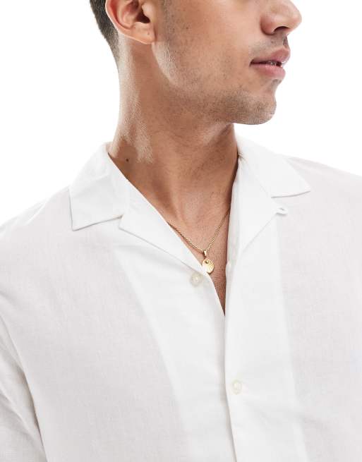 French Connection short sleeve linen revere shirt in white, 2 of 4