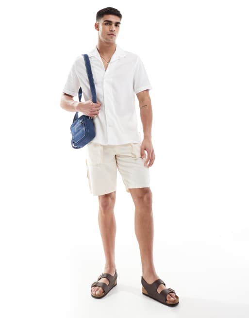French Connection short sleeve linen revere shirt in white, 3 of 4