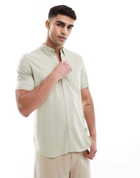 French Connection short sleeve linen shirt in sage - view 1