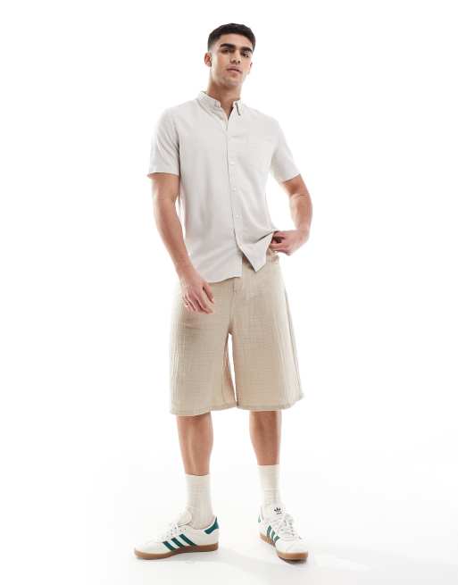 French Connection short sleeve linen shirt in stone, 4 of 4