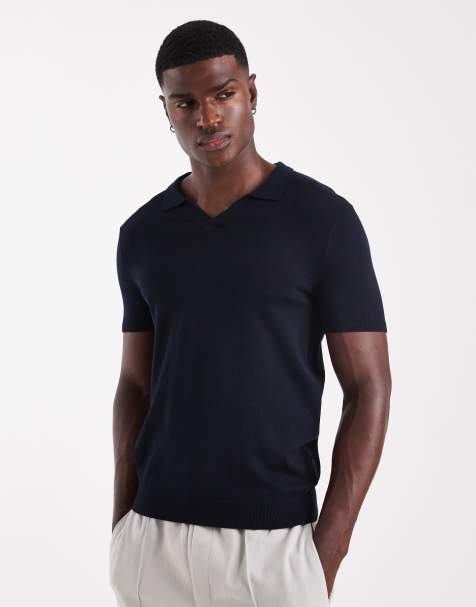French Connection Short sleeve open collar polo shirt in navy - view 1