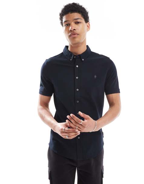 French Connection short sleeve pique button through polo in navy - view 1
