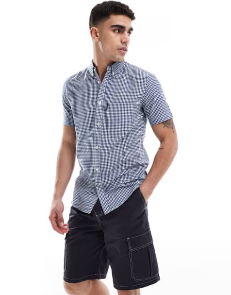 French Connection short sleeve pocket shirt in blue gingham - view 1