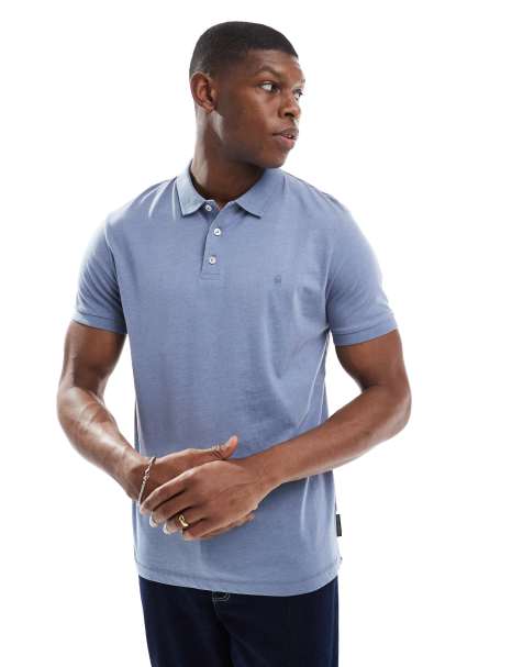 French Connection short sleeve polo shirt in light blue melange - view 1