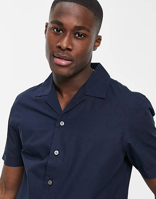 French Connection short sleeve revere collar shirt in navy | ASOS