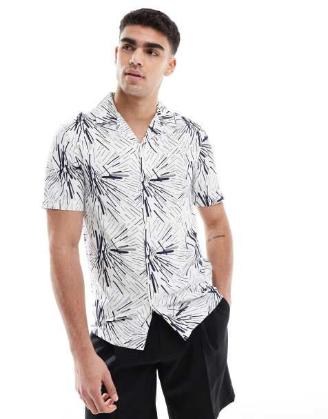 French Connection short sleeve revere shirt in white navy print