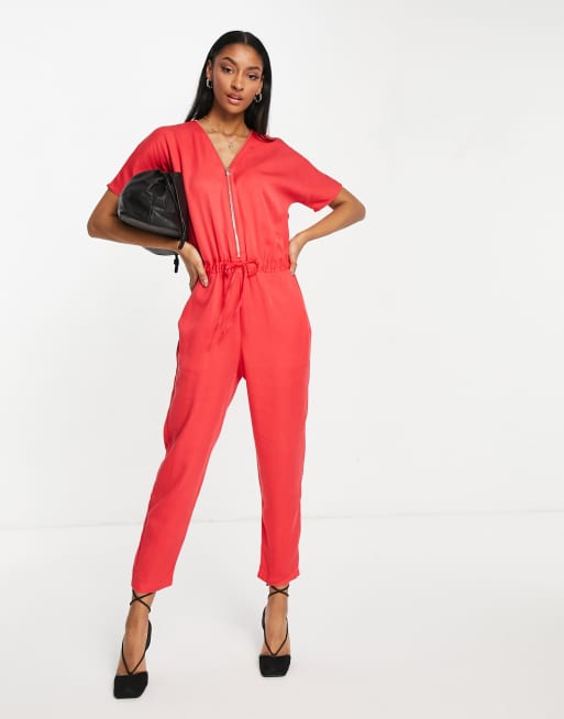 Red best sale jumpsuit shorts