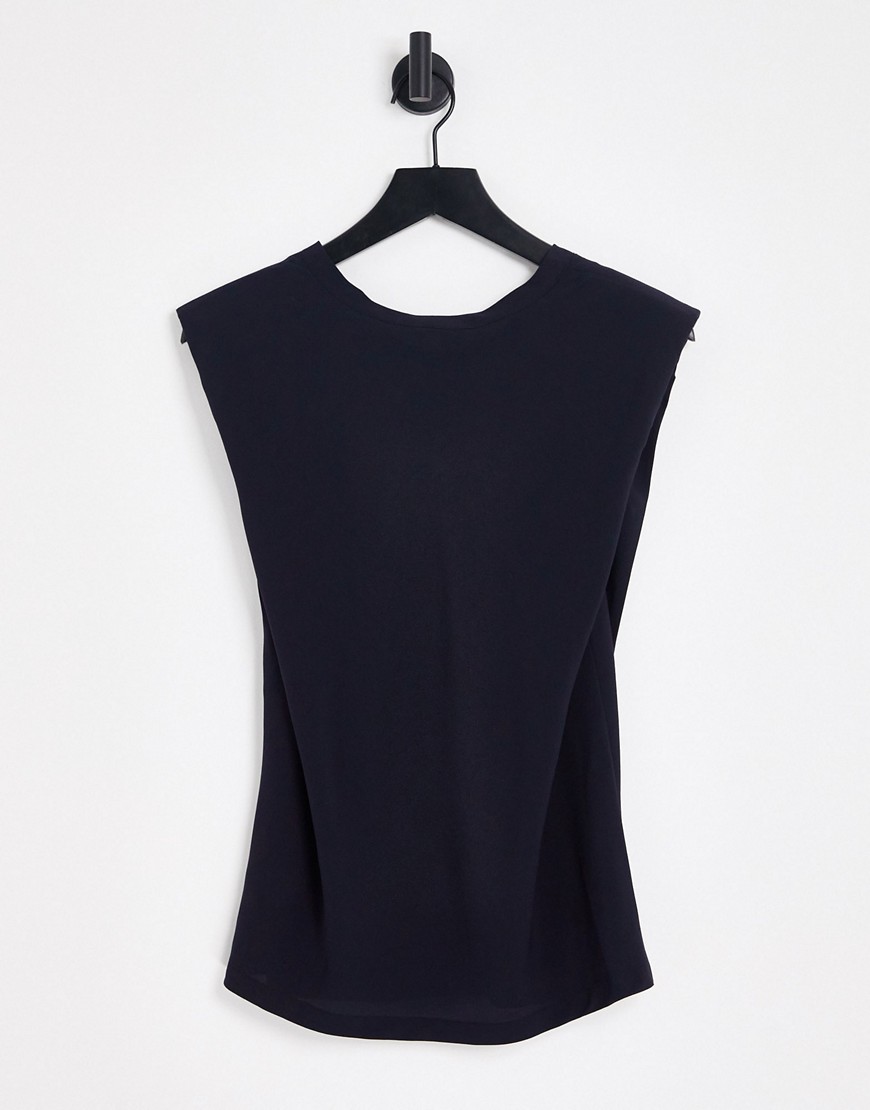 French Connection shoulder pad crepe tank top in navy-Blue