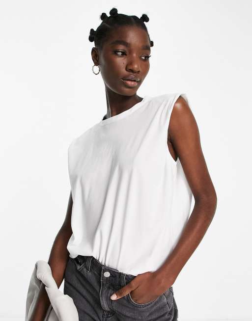 Sleeveless top discount with shoulder pads