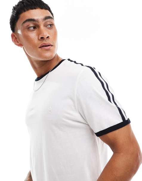 French Connection shoulder tape ringer t-shirt in white & navy - view 1