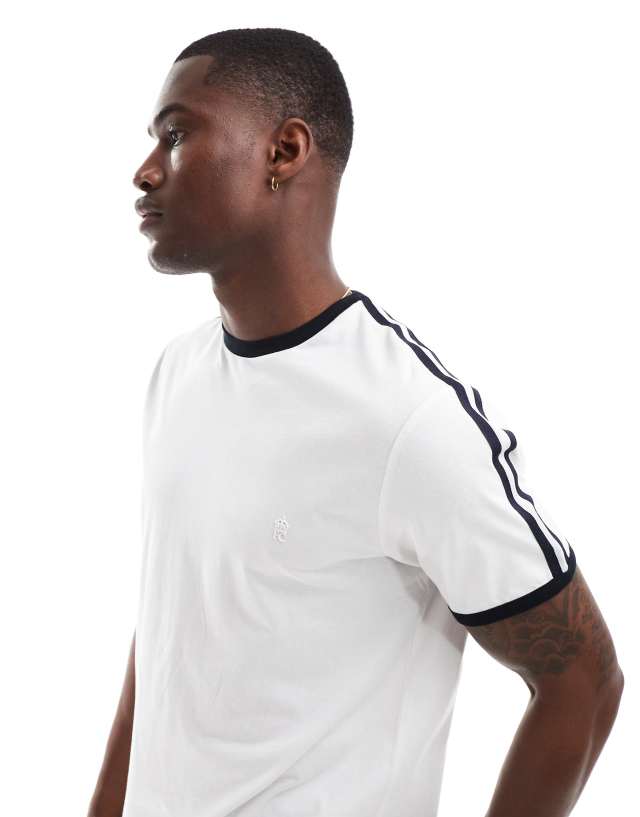 French Connection Mens - French Connection shoulder tape ringer t-shirt in white & navy