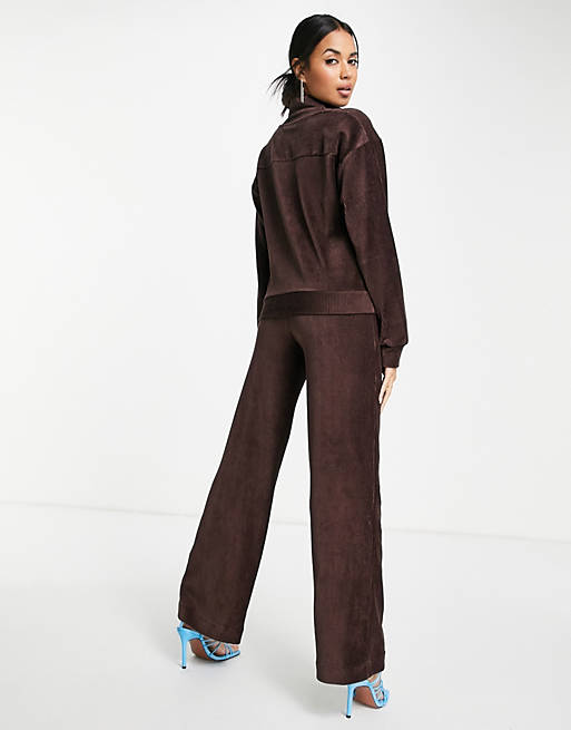  French Connection Shula half zip valour tracksuit top in chocolate brown co-ord 