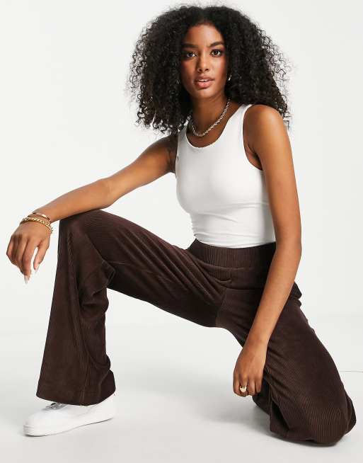 French Connection Shula velour tracksuit flare pants in chocolate brown -  part of a set