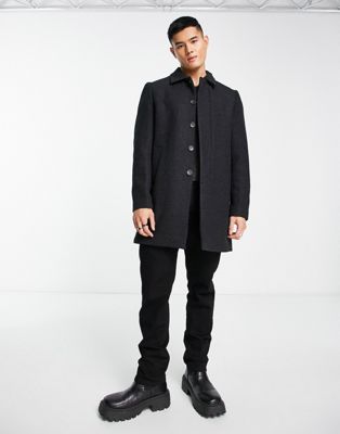 French Connection single breasted collar coat in charcoal houndsooth