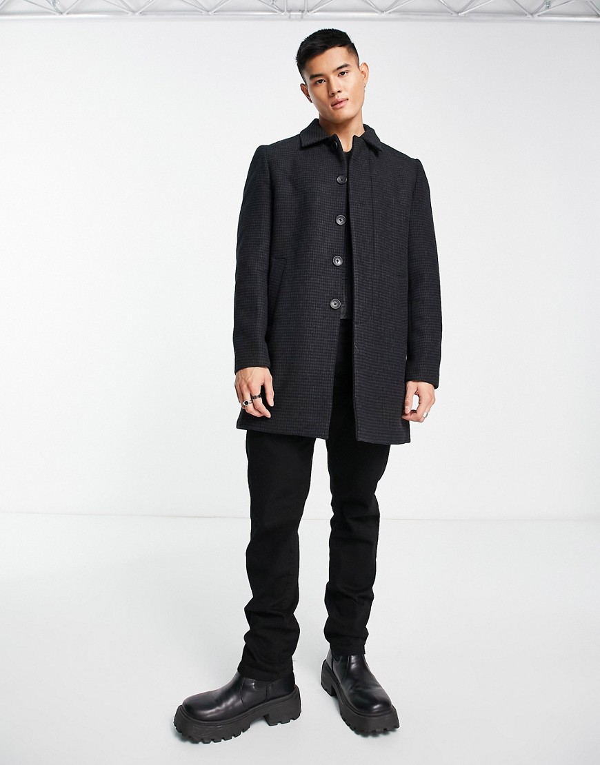 French Connection Single Breasted Collar Coat In Charcoal Houndsooth-gray