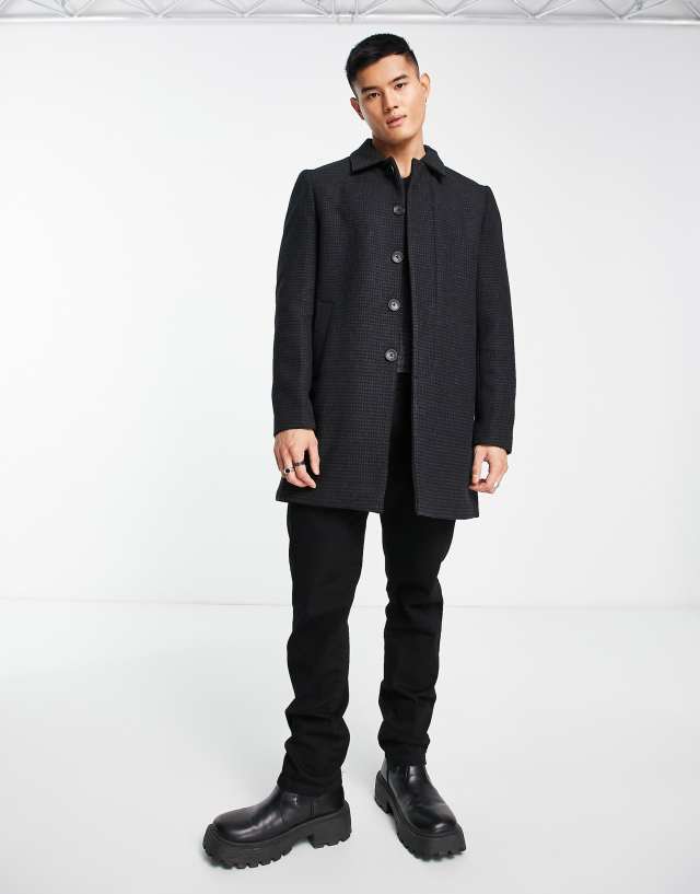 French Connection - single breasted collar coat in charcoal houndsooth