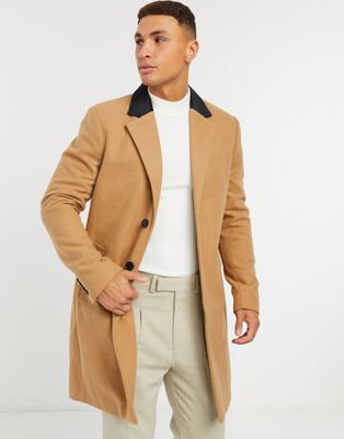 French Connection single breasted over coat with velvet collar | ASOS