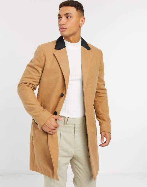 Mens velvet collar discount overcoat