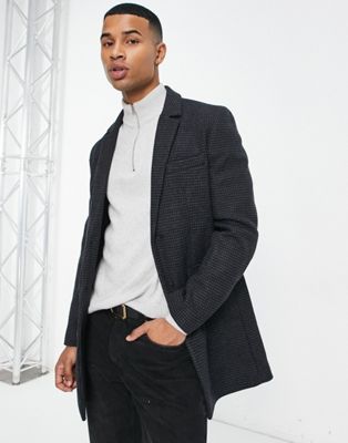 French Connection single breasted overcoat in grey houndstooth