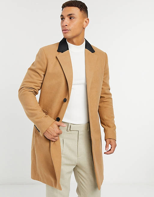 French Connection single breasted overcoat with velvet collar | ASOS