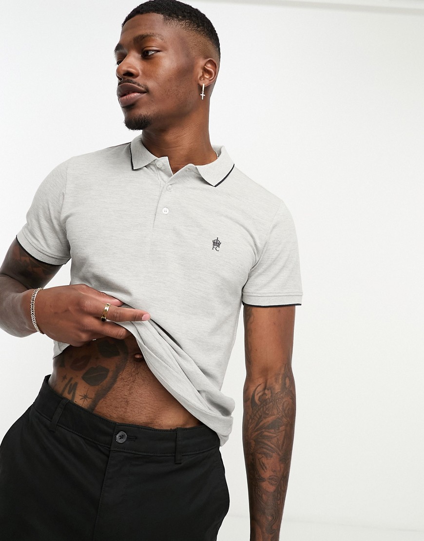 French Connection single tipped pique polo in light grey mel