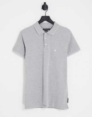 French Connection single tipped pique polo in light grey