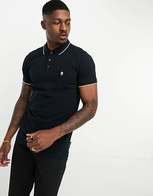 French Connection single tipped pique polo in navy | ASOS
