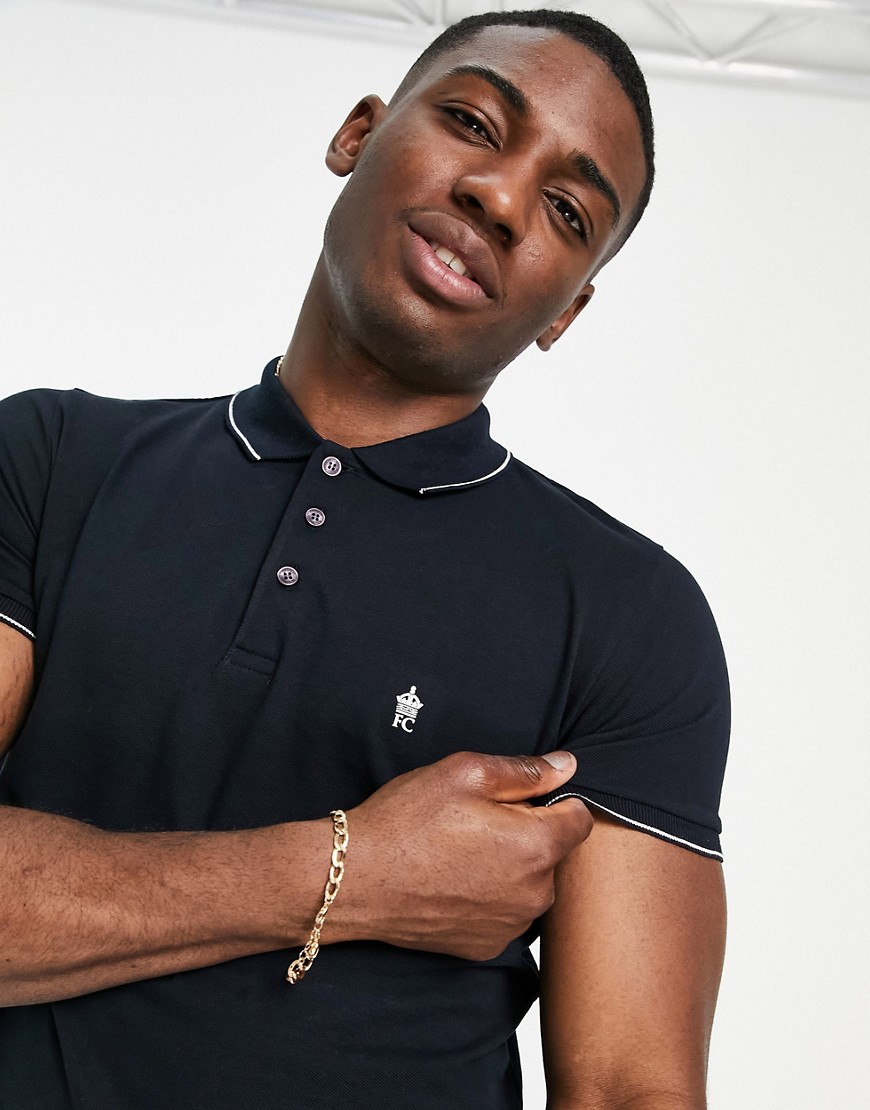 French Connection Single Tipped Pique Polo In Navy-multi