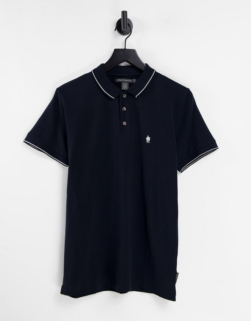 FRENCH CONNECTION SINGLE TIPPED PIQUE POLO IN NAVY,56RQD