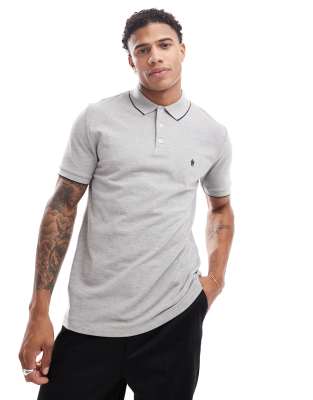 French Connection single tipped pique polo shirt in light gray