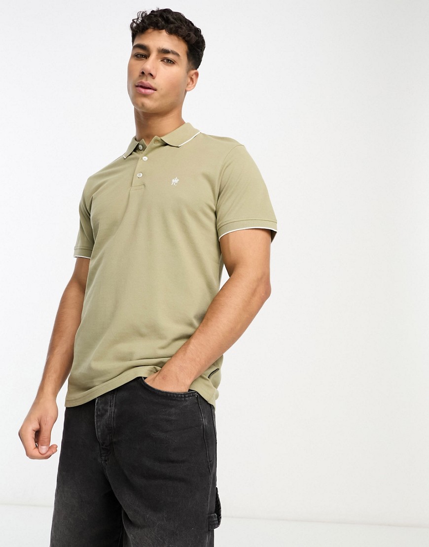 French Connection Single Tipped Polo In Light Khaki-green