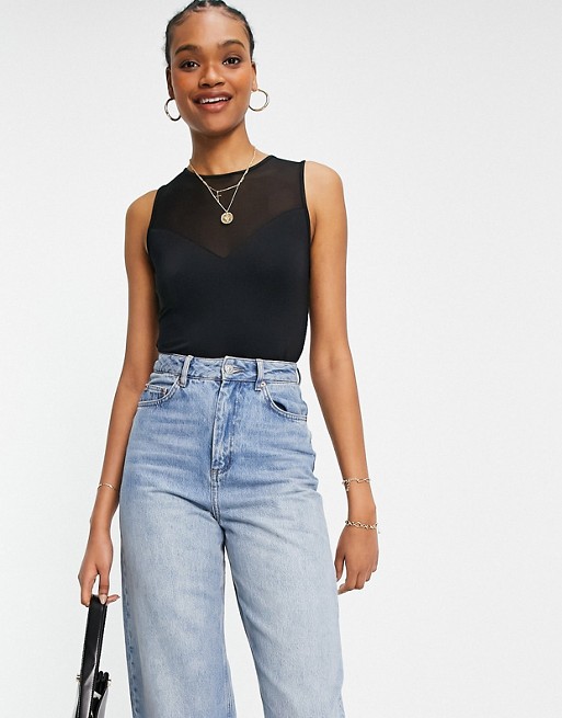 French Connection sira mesh sleeveless body in black
