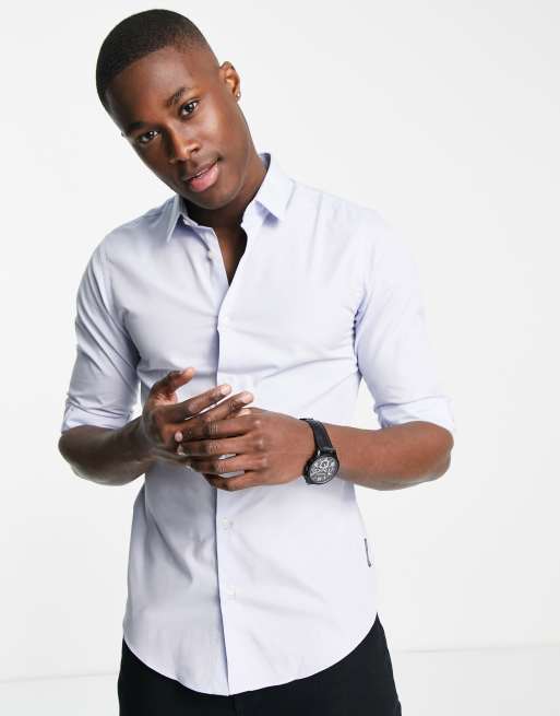 French Connection - Skinny fit poplin overhemd met stretch in lichtblauw