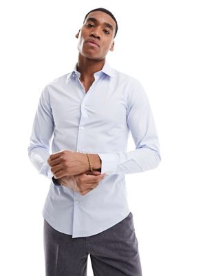 French Connection Tall Long Sleeve Oxford Shirt In Sky Blue