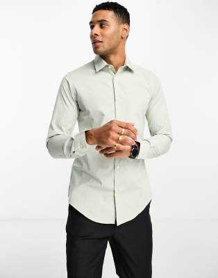 French Connection skinny smart shirt in sage - ASOS Price Checker