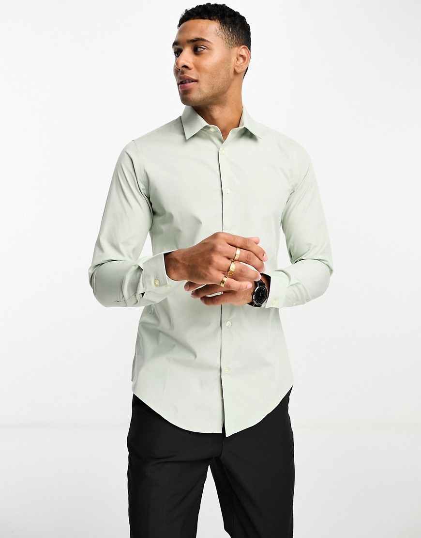 French Connection skinny smart shirt in sage-Green