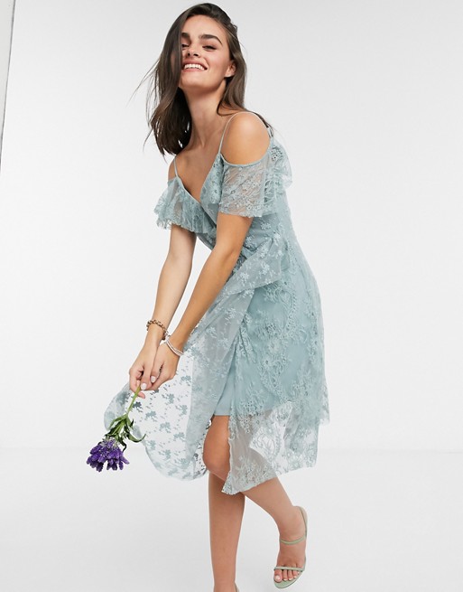 French Connection Sleeveless Bridesmaid Dress in Silver Blue
