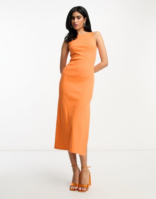 French Connection sleeveless midi tank top dress in orange | ASOS