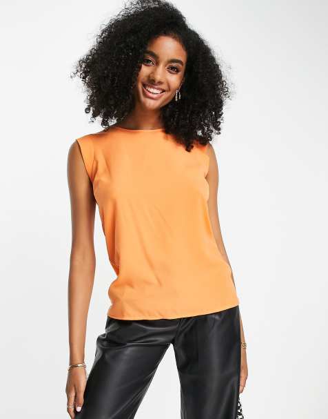 French Connection sleeveless T-shirt in neon orange - view 1