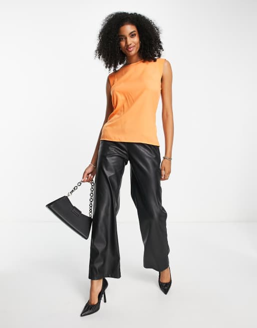 French Connection sleeveless T-shirt in neon orange, 3 of 4