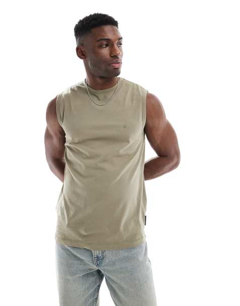 French Connection sleeveless t-shirt vest in khaki - view 1
