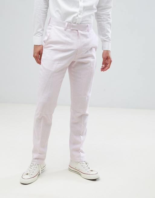  French Connection - Slim-fit bruiloftkostuum van linnen in oudroze, 2 van 3