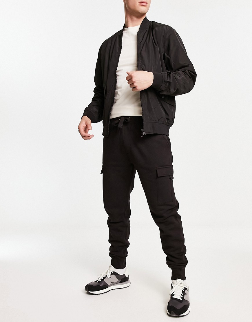 French Connection slim fit cargo sweatpants in black