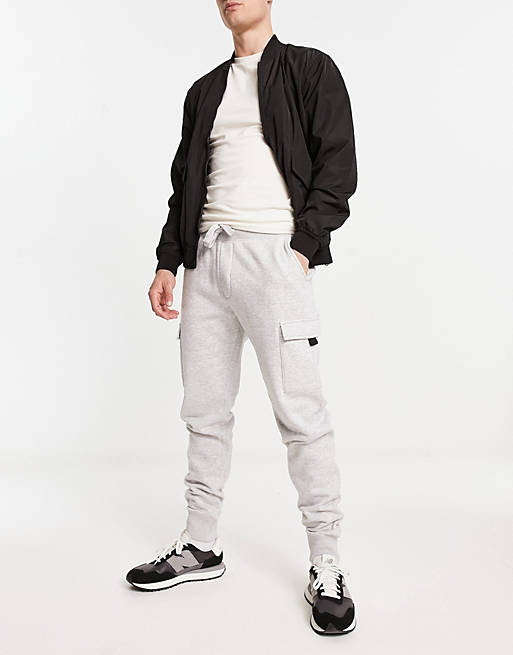 French Connection slim fit cargo sweatpants in light gray | ASOS
