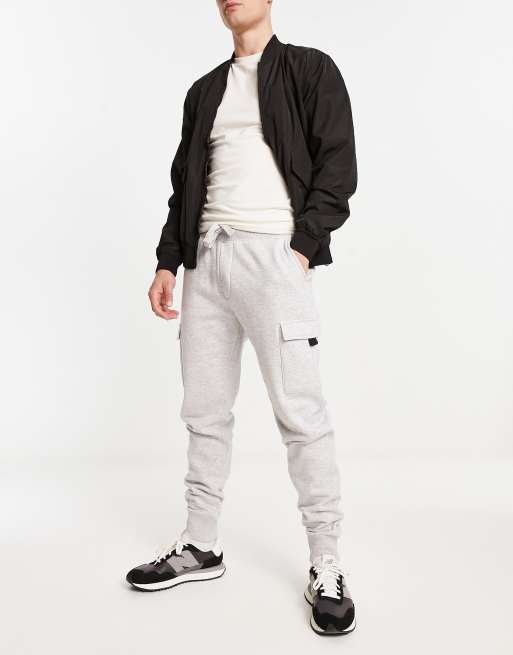 French Connection slim fit cargo sweatpants in light gray