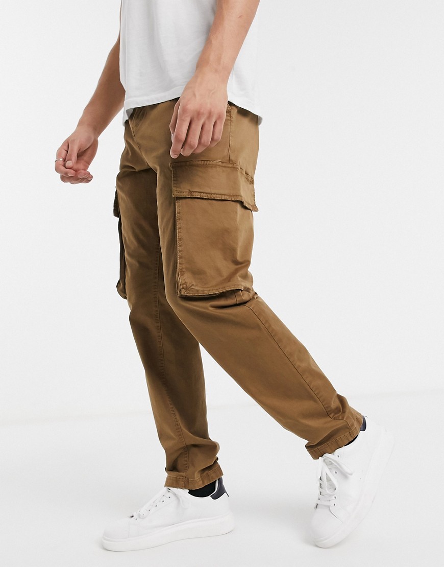 French Connection slim fit cargo trousers-Brown