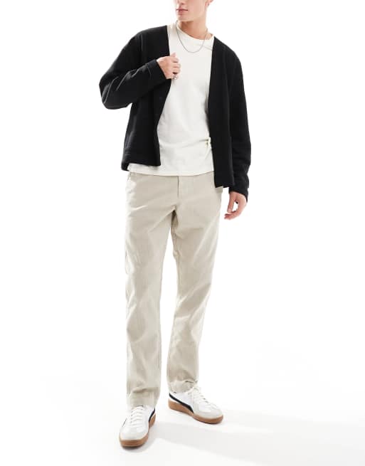 French Connection - Slim-fit cargobroek van corduroy in stone
