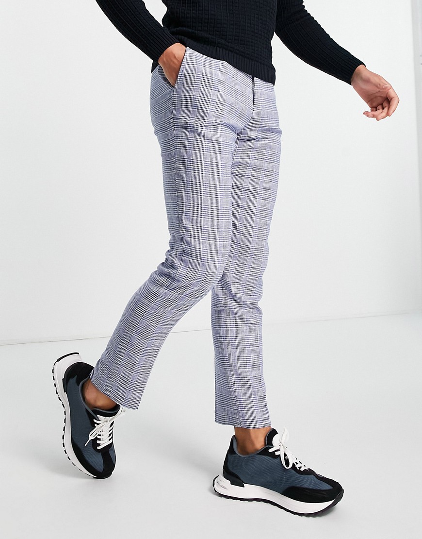 French Connection slim fit checked suit pants-Navy