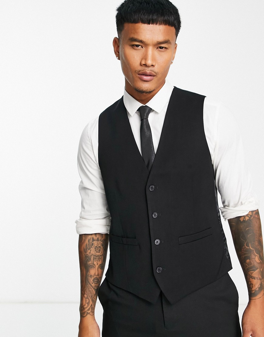 French Connection Plain Slim Fit Suit Vest In Black In Navy