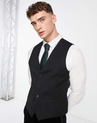 slim fit dinner suit vest in black-Navy